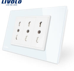 LIVOLO Priza tripla italiana Livolo alba, cu rama din sticla, standard italian (VL-C3C3AIT-81)