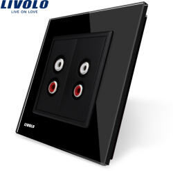 LIVOLO Priza dubla audio Livolo neagra cu rama din sticla pentru perete (VL-C792AD-12)