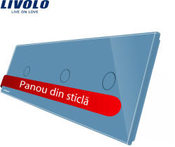 LIVOLO Panou triplu pentru întrerupator touch Livolo din sticla, albastru (C7-C1/C1/C1-19)