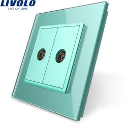 LIVOLO Priza dubla TV Livolo verde cu rama din sticla securizata (VL-C792V-18)
