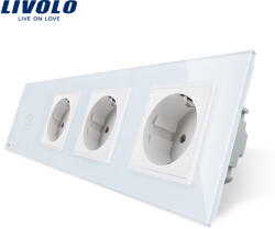 LIVOLO Intrerupator simplu touch cu priza tripla Livolo, panou din sticla alba (VL-C701/C7-C3EU-11)