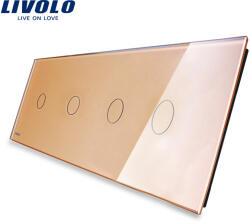 LIVOLO Panou frontal din sticla pentru 4 întrerupatoare touch Livolo, auriu (VL-P701/01/01/01-8A)