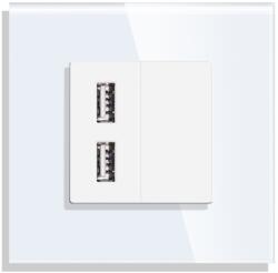 Luxion Priza USB dubla cu rama din sticla alba Luxion, design modern (LX-MP057G-W)