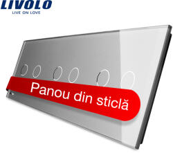 LIVOLO Panou pentru întrerupator touch Livolo, triplu dublu, din sticla gri (VL-P702/02/02-6I)