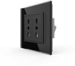 LIVOLO Priza dubla Livolo cu module înguste si rama din sticla, standard german (VL-C9-C2IT-12)