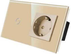 Luxion Intrerupator simplu cu priza si rama din sticla, auriu, Luxion (LX-ST-101/MP010-G)