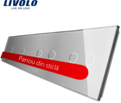 LIVOLO Panou pentru întrerupator touch Livolo din sticla, gri, 2 simplu + 2 dublu (BB-C7-C1/C1/C2/C2-15)