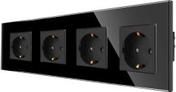 Luxion Priza cvadrupla Luxion cu rama din sticla neagra, design elegant (LX-4MP010G-B)