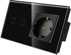 Luxion Intrerupator dublu cu priza si rama din sticla neagra Luxion (LX-ST-201/MP010-B)