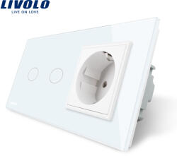 LIVOLO Intrerupator dublu cap scara/cruce cu priza simpla Livolo, alb (VL-C702S-11/C7-C1EU-11)