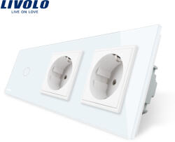 LIVOLO Intrerupator touch Livolo cap scara/cap cruce cu 2 prize din sticla alba (VL-C701S/C7-C2EU-11)