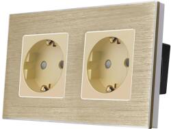 Luxion Priza dubla Luxion cu rama din aluminiu auriu si protectie copii (LX-2MP010A-G)