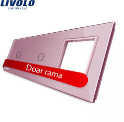 LIVOLO Panou Livolo cu 2 întrerupatoare touch si priza, rama din sticla roz (BB-C7-C1/C1/SR-17)
