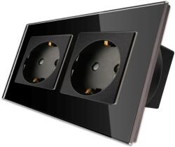 Luxion Priza dubla cu rama din sticla neagra Luxion, design modern (LX-2MP010G-B)