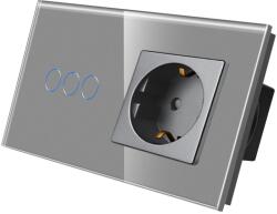 Luxion Intrerupator triplu cu priza si rama din sticla gri Luxion (LX-ST-301/MP010-GY)