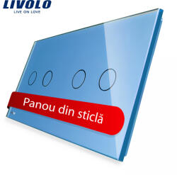 LIVOLO Panou din sticla albastru pentru întrerupator touch dublu+dublu Livolo (C7-C2/C2-19)