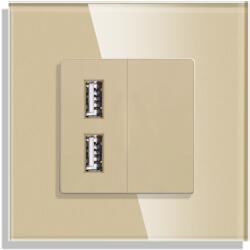 Luxion Priza USB dubla Luxion cu rama din sticla aurie, design elegant (LX-MP057G-G)