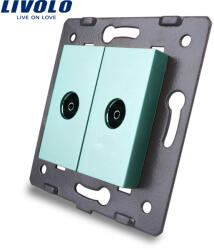 LIVOLO Priza dubla TV Livolo verde, montaj în doza, design premium din sticla (C7-2V-18)