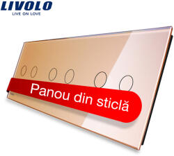 LIVOLO Panou din sticla Livolo pentru intrerupator touch, 6 pozitii, auriu (VL-P702/02/02-6A)