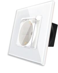 Luxion Priza simpla cu capac de protectie si rama din sticla alba Luxion (LX-1MP049G-W)