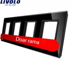 LIVOLO Rama cvadrupla Livolo din sticla neagra pentru prize si module media (VL-P7E/E/E/E-8B)