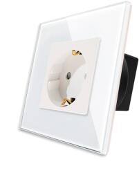 Luxion Priza simpla Luxion cu rama din sticla alba, design modern (LX-1MP010G-W)