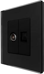 Luxion Priza TV si Internet Luxion neagra, cu rama din sticla eleganta (LX-MP026/25G-B)