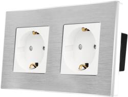 Luxion Priza dubla Luxion alba cu rama din aluminiu si protectie copii (LX-2MP010A-W)