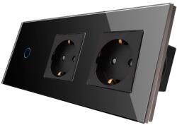 Luxion Intrerupator simplu cu 2 prize si rama din sticla neagra Luxion (LX-ST-101/2MP010-B)