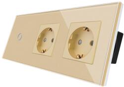 Luxion Intrerupator simplu cu 2 prize si rama din sticla, auriu, Luxion (LX-ST-101/2MP010-G)