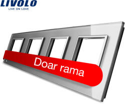LIVOLO Rama priza cvadrupla Livolo din sticla gri, eleganta (VL-P7E/E/E/E-8I)