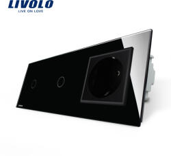 LIVOLO Intrerupator touch dublu cu priza Livolo, panou din sticla neagra (VL-C701/C701/C7-C1EU-12)