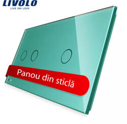 LIVOLO Panou întrerupator touch Livolo din sticla, dublu + simplu, verde (C7-C2/C1-18)
