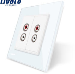 LIVOLO Priza dubla audio Livolo alba, cu rama din sticla pentru montaj în perete (VL-C792AD-11)
