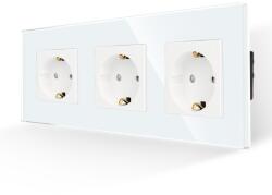 Luxion Priza tripla Luxion cu rama din sticla alba si protectie copii (LX-3MP010G-W)