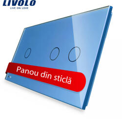 LIVOLO Panou din sticla albastru pentru întrerupator touch simplu+dublu Livolo (C7-C1/C2-19)