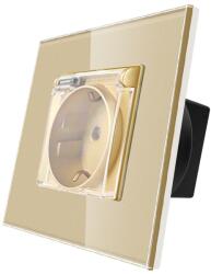 Luxion Priza simpla aurie cu capac de protectie si rama din sticla Luxion (LX-1MP049G-G)