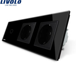 LIVOLO Intrerupator touch simplu cu 2 prize, panou din sticla neagra Livolo (VL-C701/C7-C2EU-12)