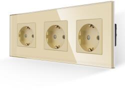 Luxion Priza tripla LUXION cu rama din sticla aurie si protectie copii (LX-3MP010G-G)