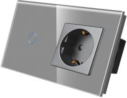 Luxion Intrerupator simplu cu priza si rama din sticla gri Luxion (LX-ST-101/MP010-GY)