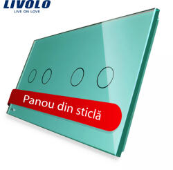 LIVOLO Panou din sticla verde pentru întrerupator touch Livolo dublu+dublu, 4 pozitii (C7-C2/C2-18)