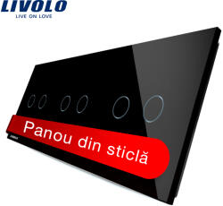 LIVOLO Panou din sticla pentru intrerupator touch Livolo, 6 pozitii, negru (VL-P702/02/02-6B)