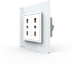 LIVOLO Priza dubla Livolo cu module înguste si rama din sticla alba (VL-C9-C2IT-11)