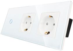 Luxion Intrerupator simplu cu 2 prize si rama din sticla alba LUXION (LX-ST-101/2MP010-W)