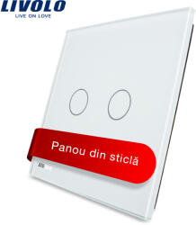LIVOLO Panou din sticla alb pentru întrerupator dublu touch Livolo (VL-P702-2W)