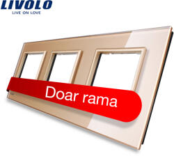 LIVOLO Rama tripla Livolo din sticla aurie pentru prize si module media (VL-P7E/E/E-6A)