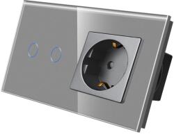 Luxion Intrerupator dublu cu priza si rama din sticla gri Luxion (LX-ST-201/MP010-GY)