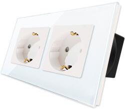 Luxion Priza dubla Luxion cu rama din sticla alba si protectie copii (LX-2MP010G-W)