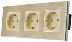 Luxion Priza tripla Luxion aurie cu rama din aluminiu si protectie copii (LX-3MP010A-G)