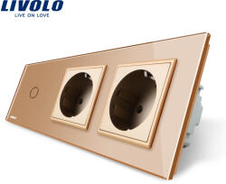 LIVOLO Intrerupator touch Livolo cap scara/cap cruce cu 2 prize din sticla, auriu (VL-C701S/C7-C2EU-13)